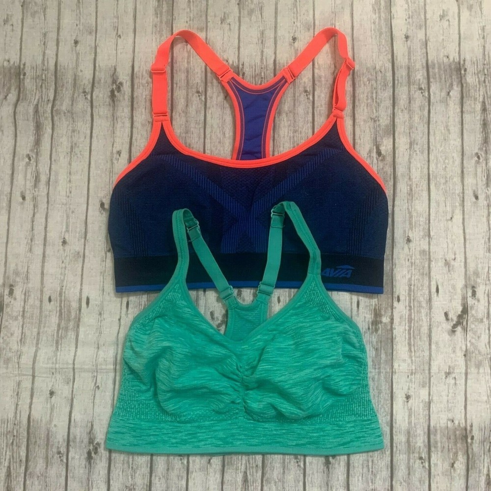 Lot of 2 Womens Avia Blue Padded Sport Bras Old Navy Go Dry No Pads Sz Medium M